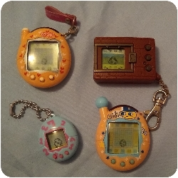 a collection of the new tamagotchis, and one digimon.